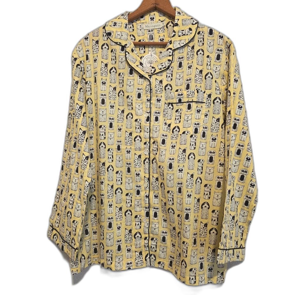 NWT Mahogany Pajama Top Long Sleeve Cotton Dog Print Lounge Sleep Women's Small